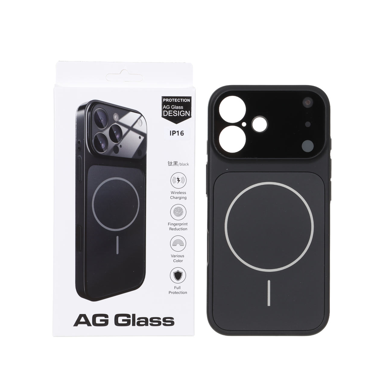 قاب اورجینال AG Glass محافظ لنز برجسته براق Magsafe مدل Apple iPhone 16 - مشکی